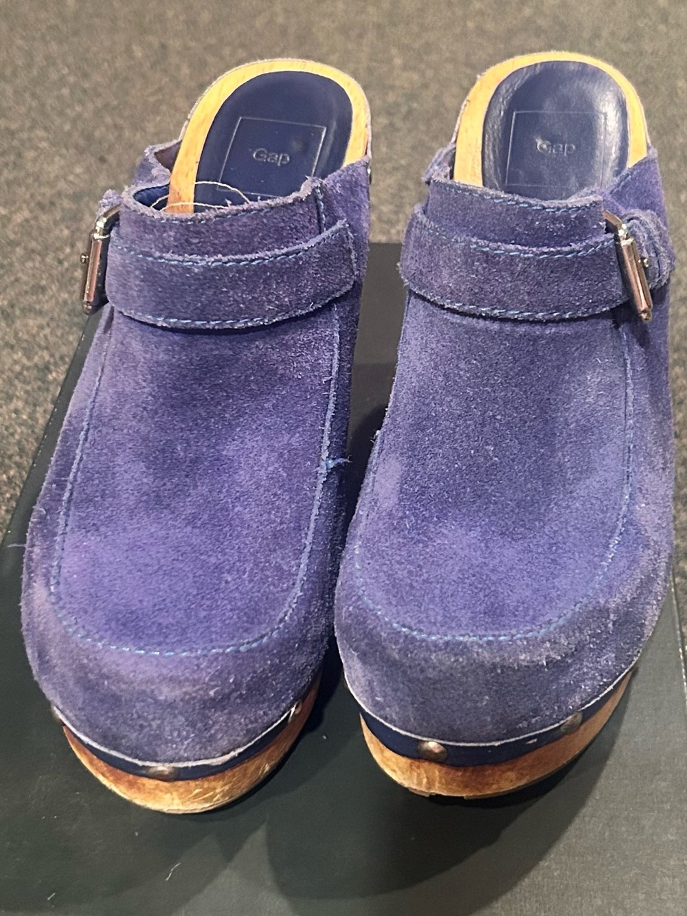 GAP Royal Blue Suede Clogs with Wood Platform